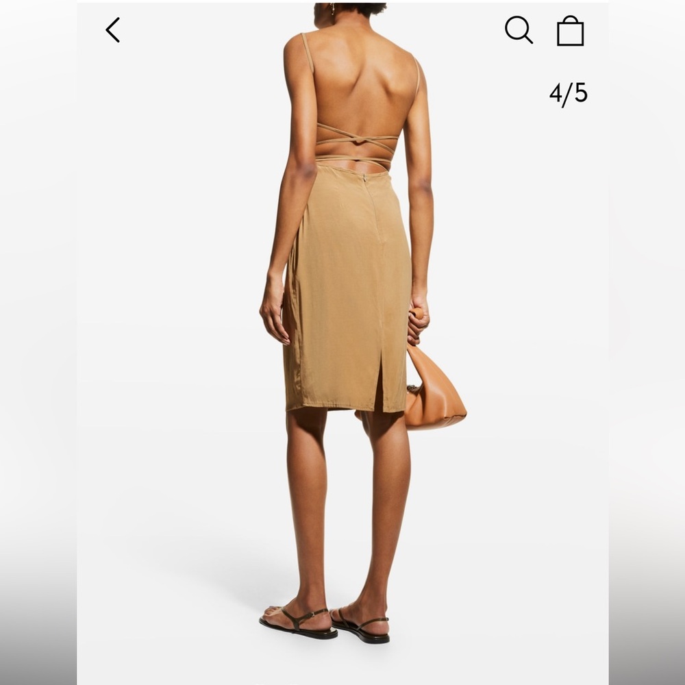 Anemos The K.m. Tie Midi Dress In Stretch Cupro Size Medium M Khaki Olive - Picture 2 of 10